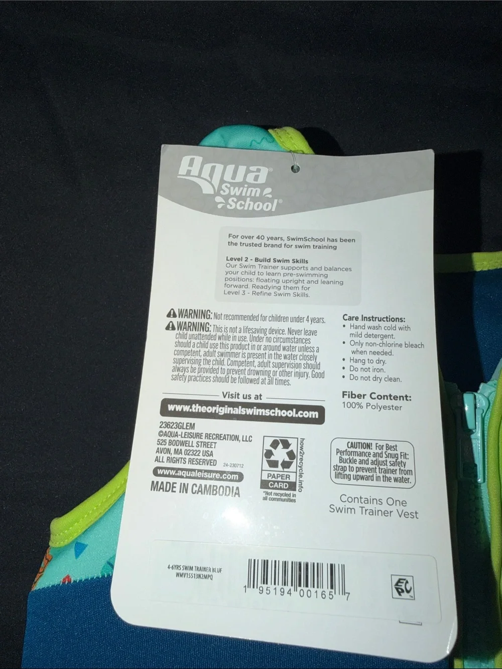 Aqua Swim School Kids Trainer Vest in Blue & Teal with Lime Trim